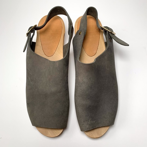 Bryr Suzie Spanish Mid Heel Clogs Peep Toe Grey 8 - Picture 6 of 8